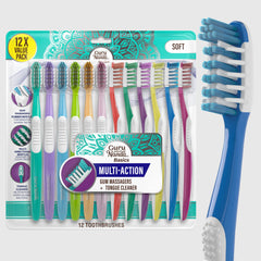 Multi-Action Toothbrush with Tongue Cleaner – 12 Pack