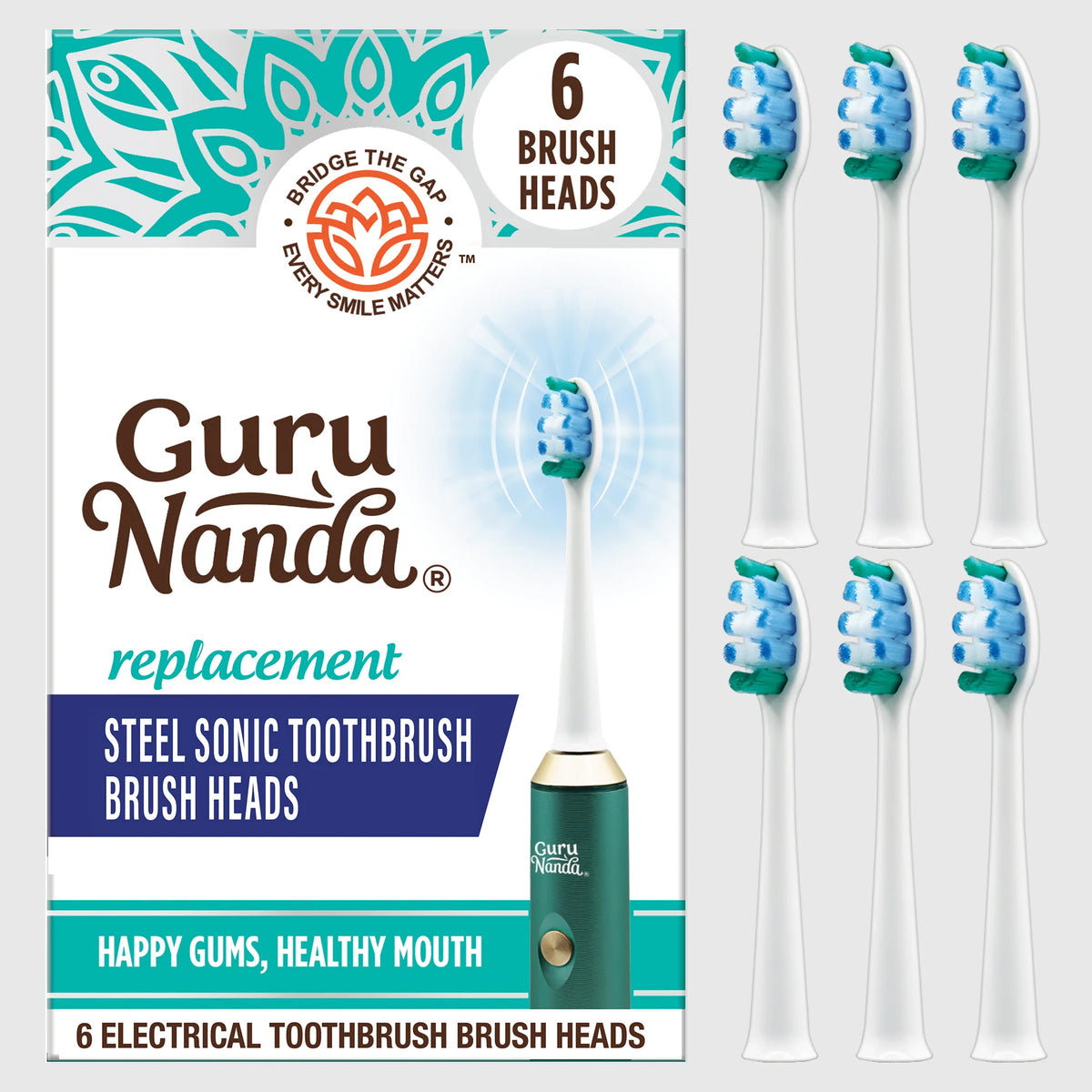 Steel Sonic Toothbrush Replacement Brush Heads – 6 Pack